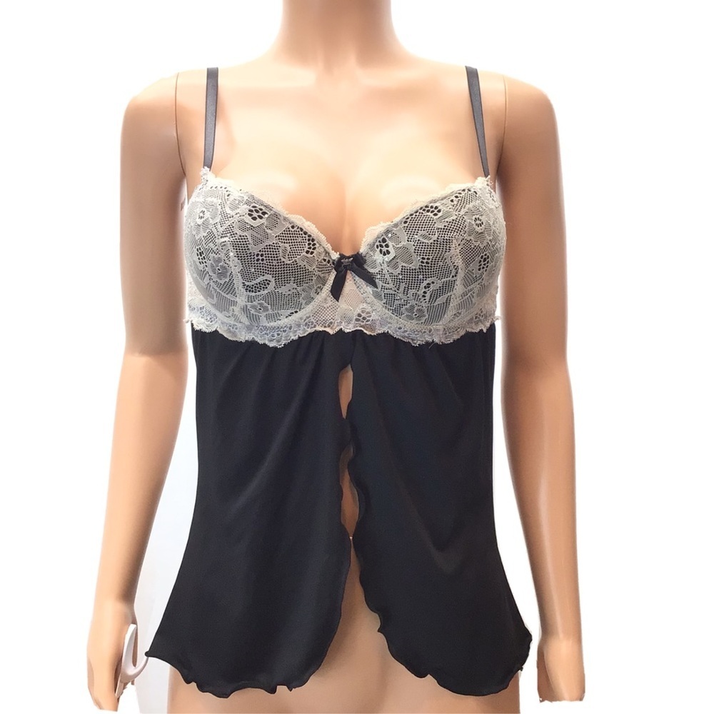 B Delicious Black Open Front Cami Nightie Lingerie